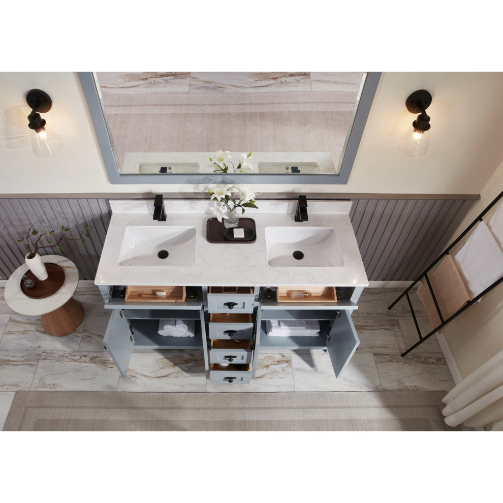 Vanity With Mirror, Sconce and Faucet Included, Cadet, 60"