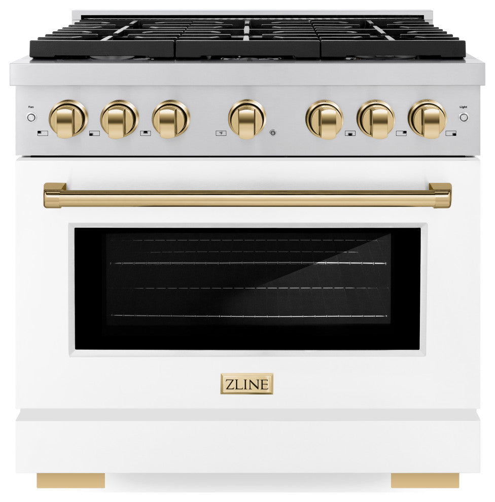ZLINE 36" Gas Range, Stainless Steel With White Matte and Gold SGRZ-WM-36-G