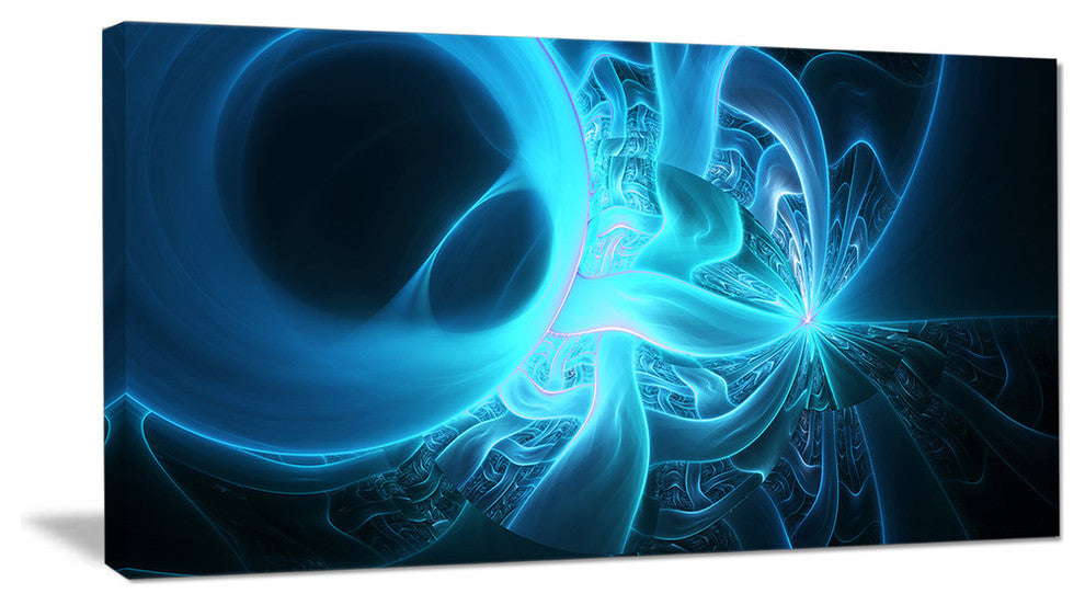 Shining Bright Blue on Black, Oversized Abstract Canvas Art Print, 60x28