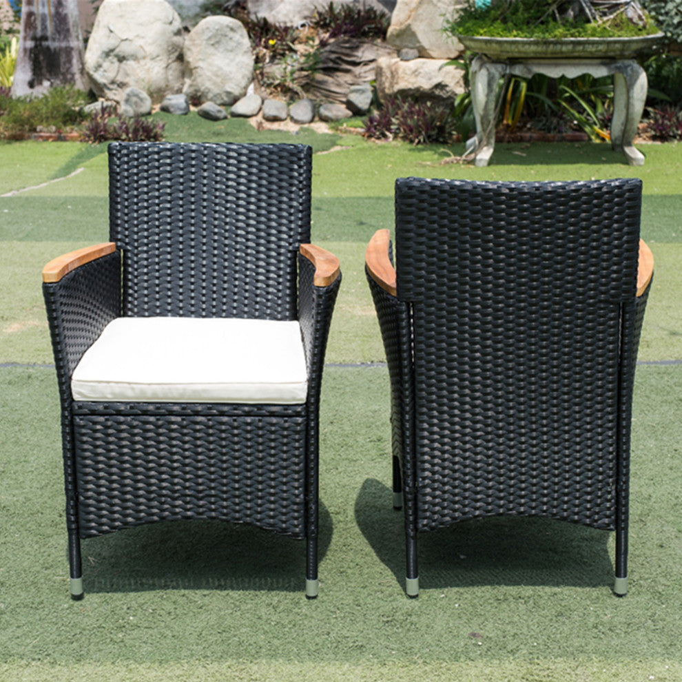 7 Pieces Outdoor Patio Wicker Furniture Dining Table Set With 6 Stools