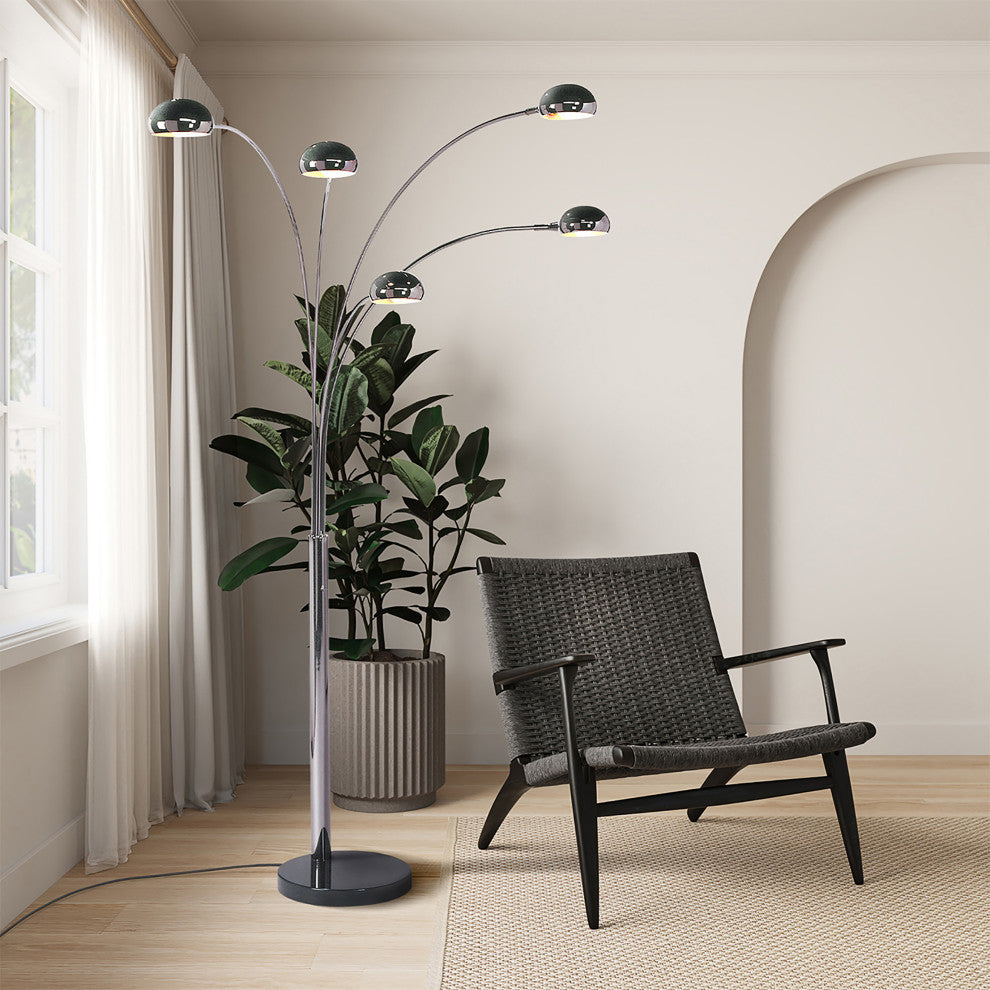 Mushroom 5 Light Arc Floor Lamp, Black Nickel, Dimmer Switch, Marble Base