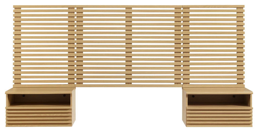 Render Wall Mount Twin Headboard and Modern Nightstands, Oak