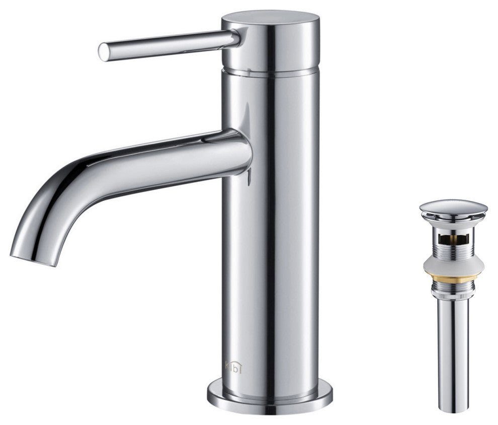 Circular Brass Single Handle Bathroom Faucet KBF1008, Chrome, with Drain