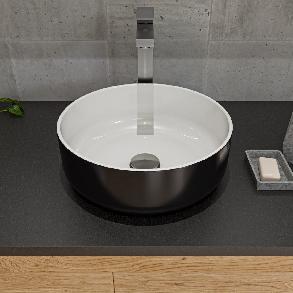 Alfi Brand Abc908 Black/White 15" Round Above Mount Ceramic Sink