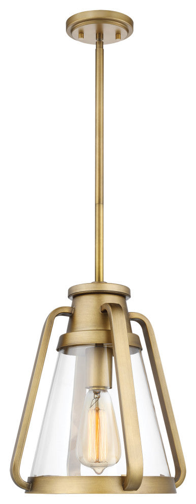 Everett 1-Light 10-Inch Pendant, Natural Brass With Clear Glass