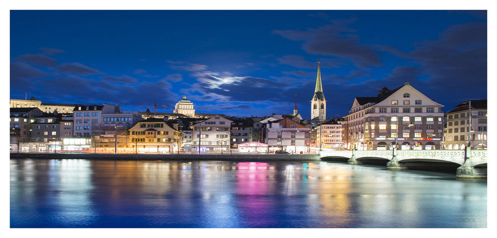 Scenic Panorama of Old Town, Large landscape Canvas Art Print, 60"x28"