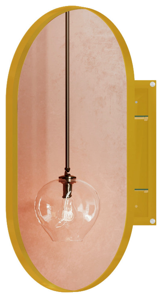 GDF Studio 20"x34" Oval Metal Recessed Bathroom Medicine Cabinet, Gold