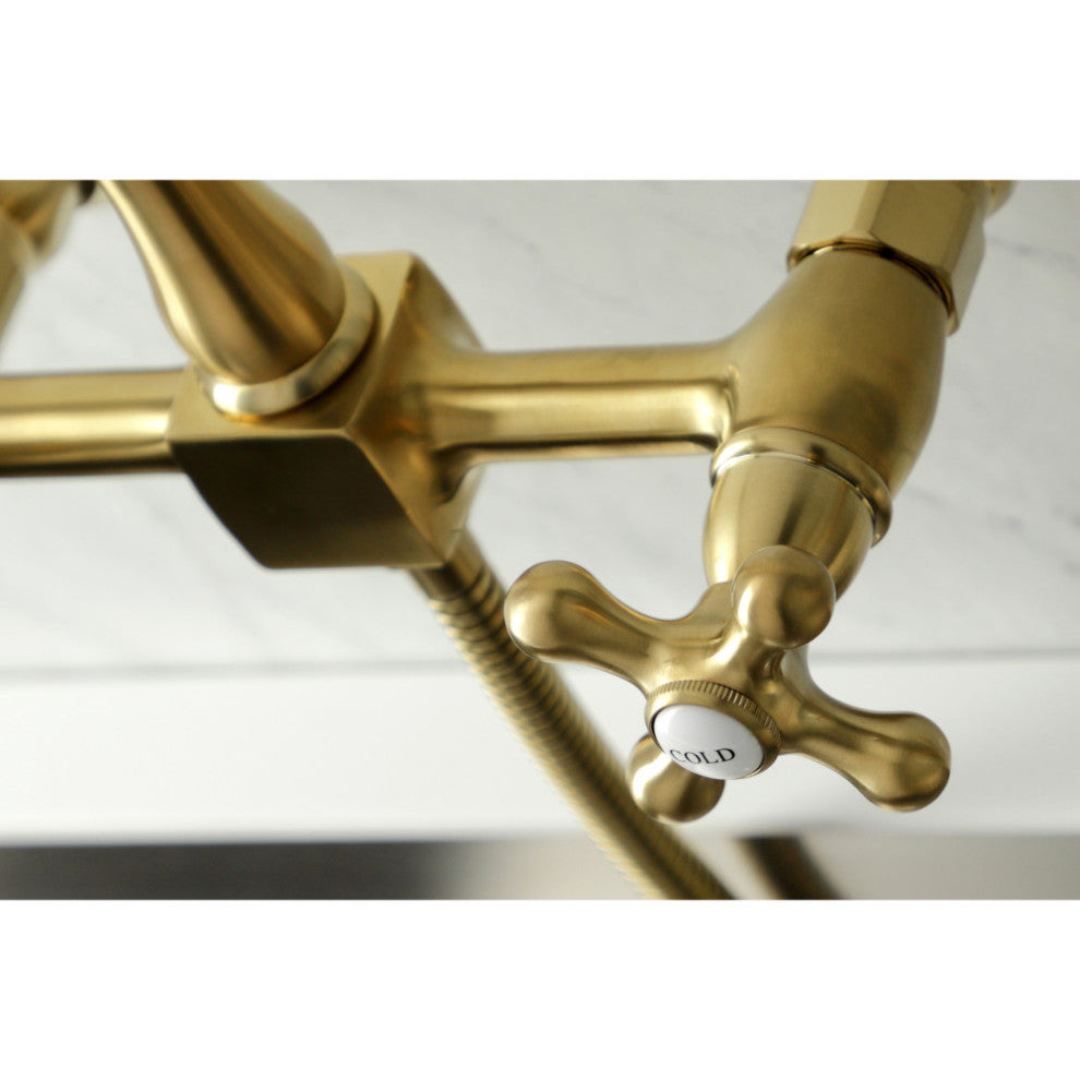 KS126XAXBS-P Heritage Wall Mount Bridge Kitchen Faucet with Brass Sprayer, Brush