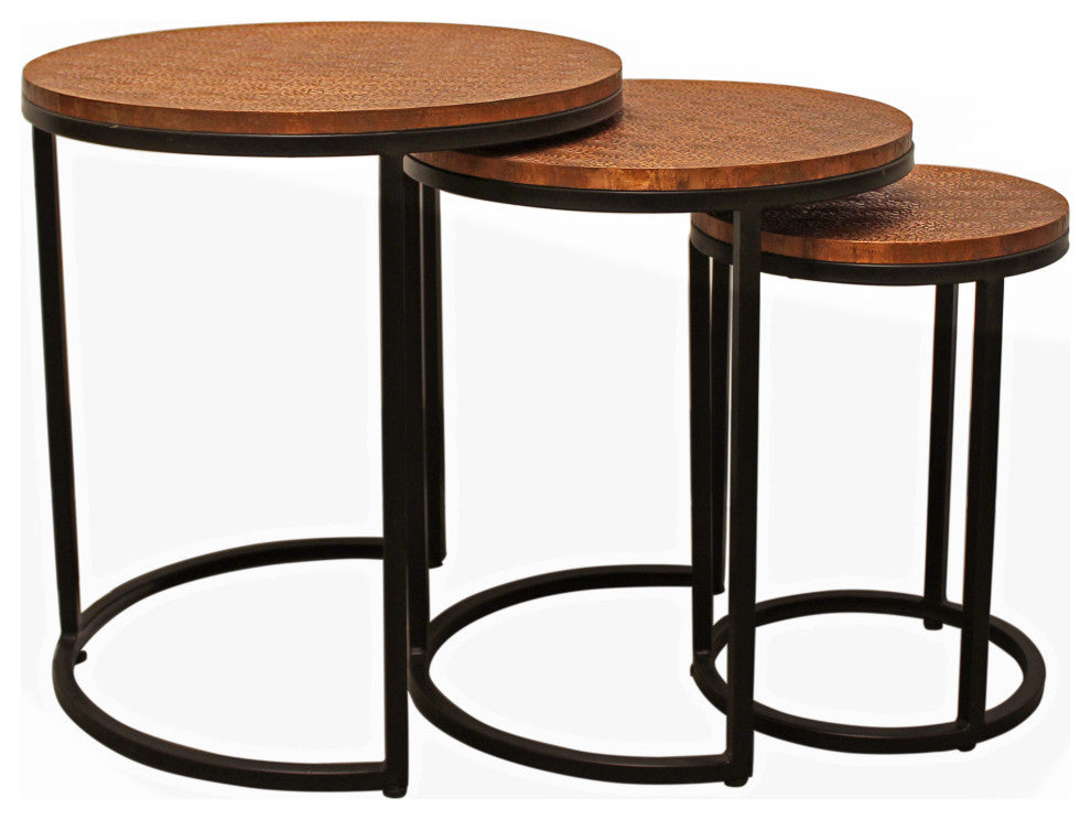 Rave Metal Cladded Top Round Nesting Table, Copper