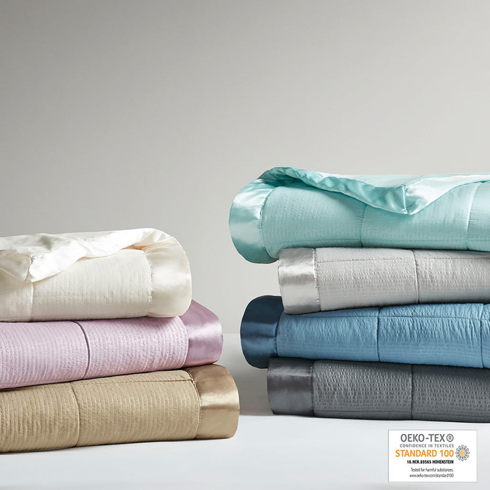 Madison Park Cambria Oversized Down Alternative Blanket With Satin Trim, Aqua