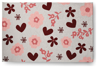 Flowery Love Valentines Chenille Rug, Gray, 4'x6'