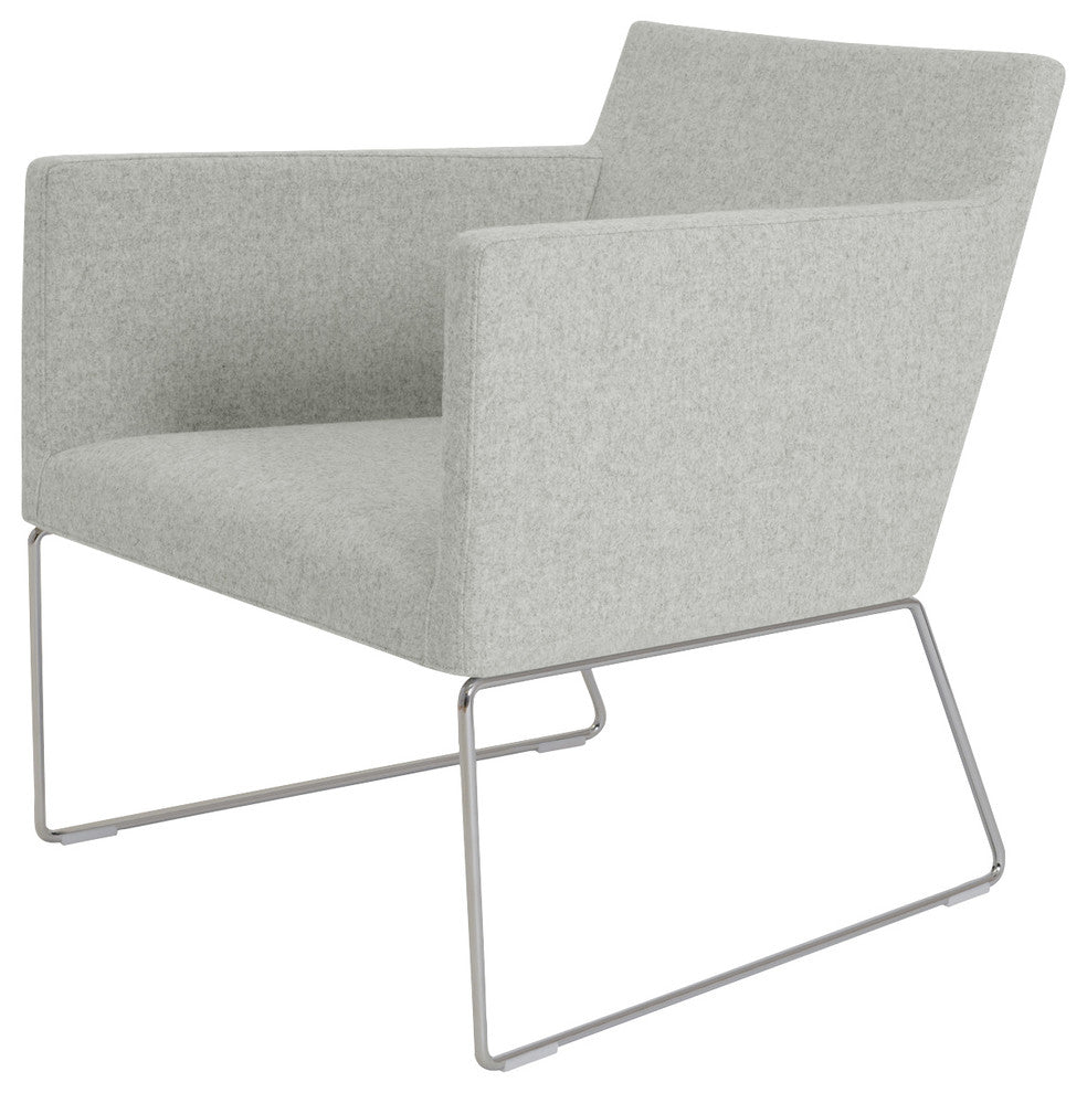 Harput Wire Lounge Chair, Chrome Plated Steel Tubes Base, Silver Camira Wool