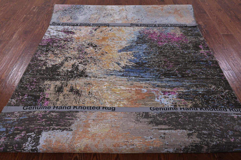 Abstract Wool and Silk Hand Knotted Rug 5' 11" X 9' 2" Q6855