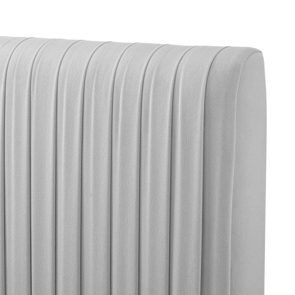 Tufted Headboard, King Size, Velvet, Light Gray, Modern Contemporary