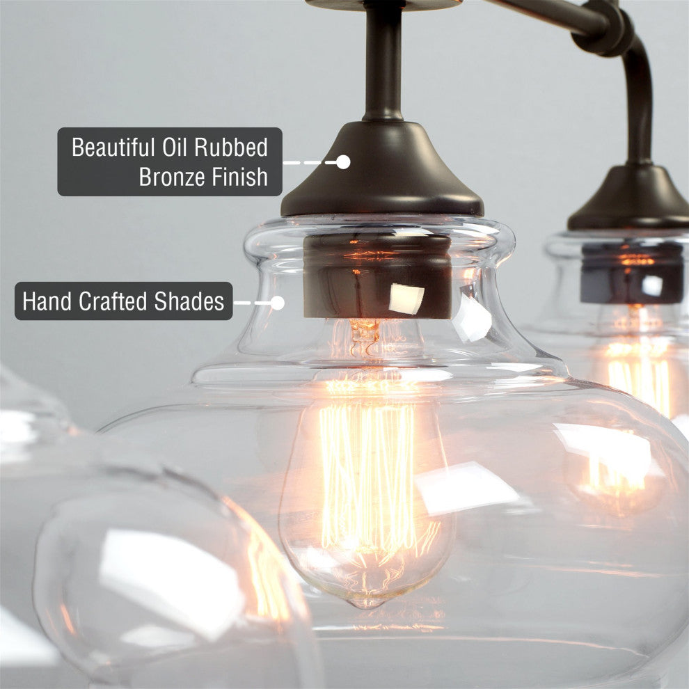 Kira Home Harlow 38" Farmhouse Kitchen Island Light, Glass Shades, Adjustable