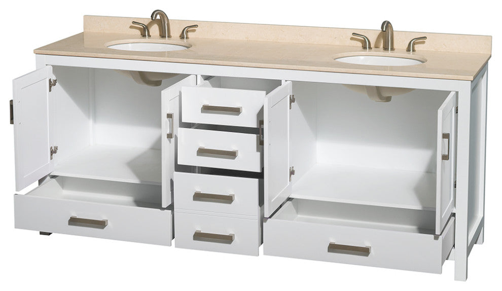 Wyndham WCS141480DWHIVUNOMXX 80 Inch Vanity with Ivory Marble Top in White