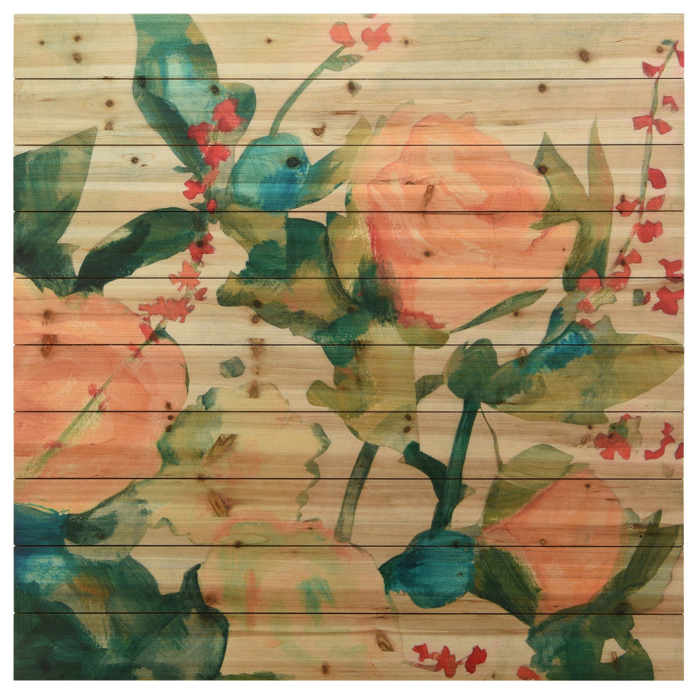 June Bouquet Wall Art Giclee Printed On Solid Fir Wood Planks
