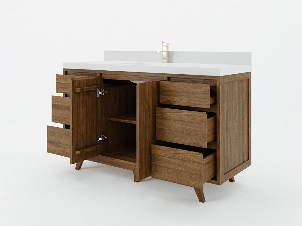 Madison Teak 60 Single Bathroom Vanity in Dark Natural 1.5" Empira Quartz