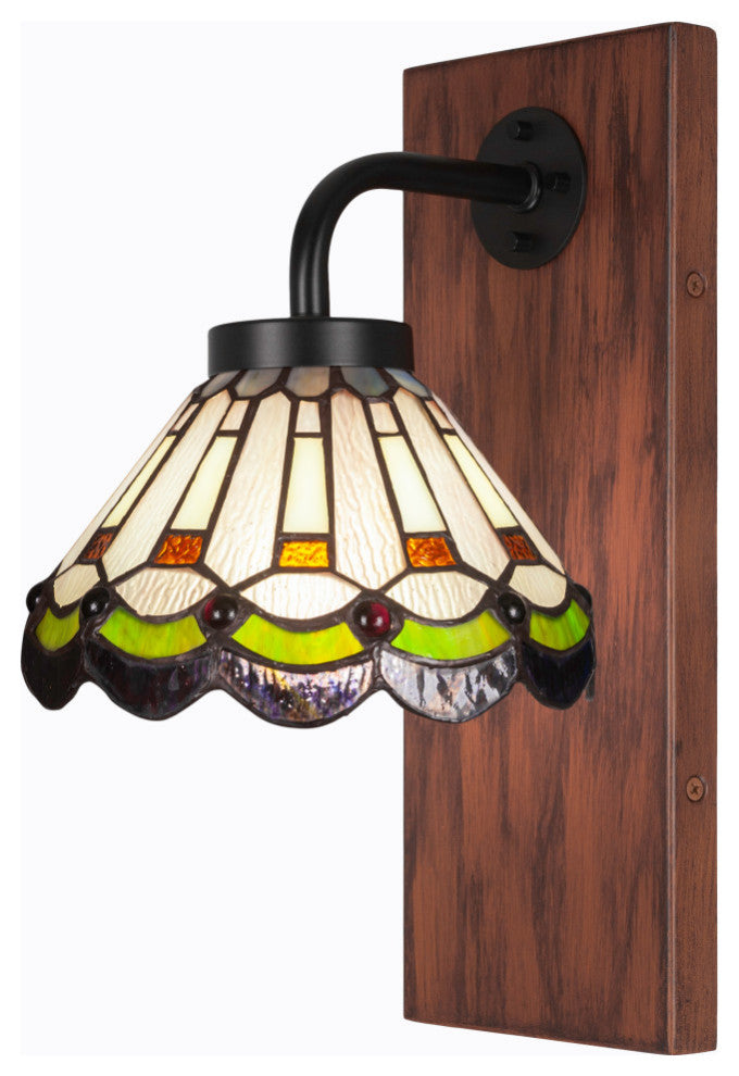 Oxbridge 1-Light Wall Sconce, Matte Black & Painted Wood-look Metal/Cyprus Art