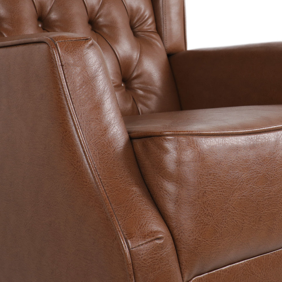 Amedou Faux Leather Tufted Wingback Rocking Chair, Cognac/Dark Brown