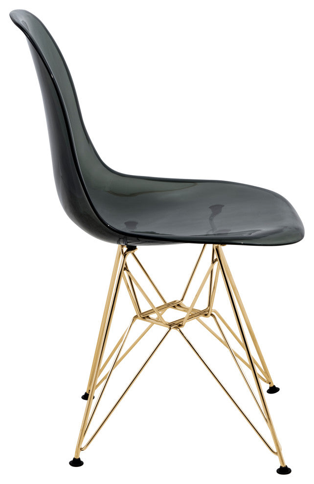 LeisureMod Cresco Molded Eiffel Side Chair With Gold Base, Set of 4 Black