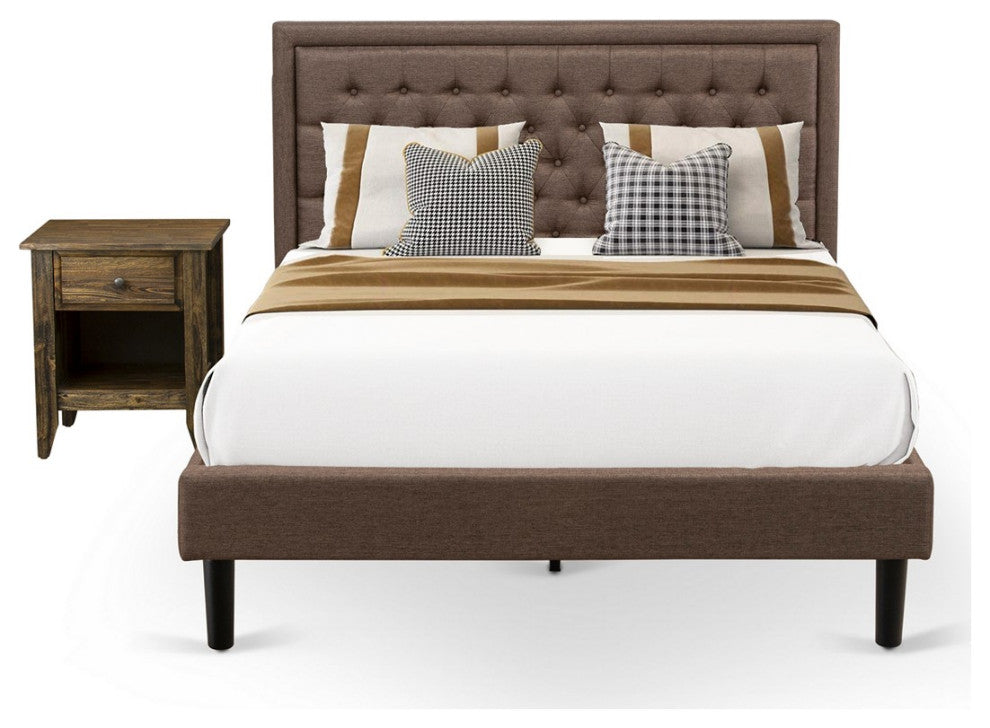 2 Pc Queen Set, 1 Queen Bed Frame Brown, Headboard, 1 Nightstand, Black Legs