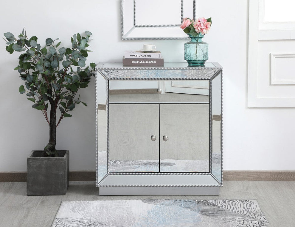 Elegant MF53002S 32"Mirrored Chest, Antique Silver