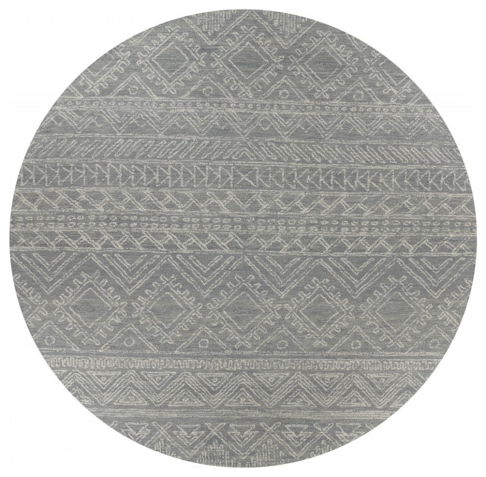 8" Round Light Gray Boho Chic Area Rug