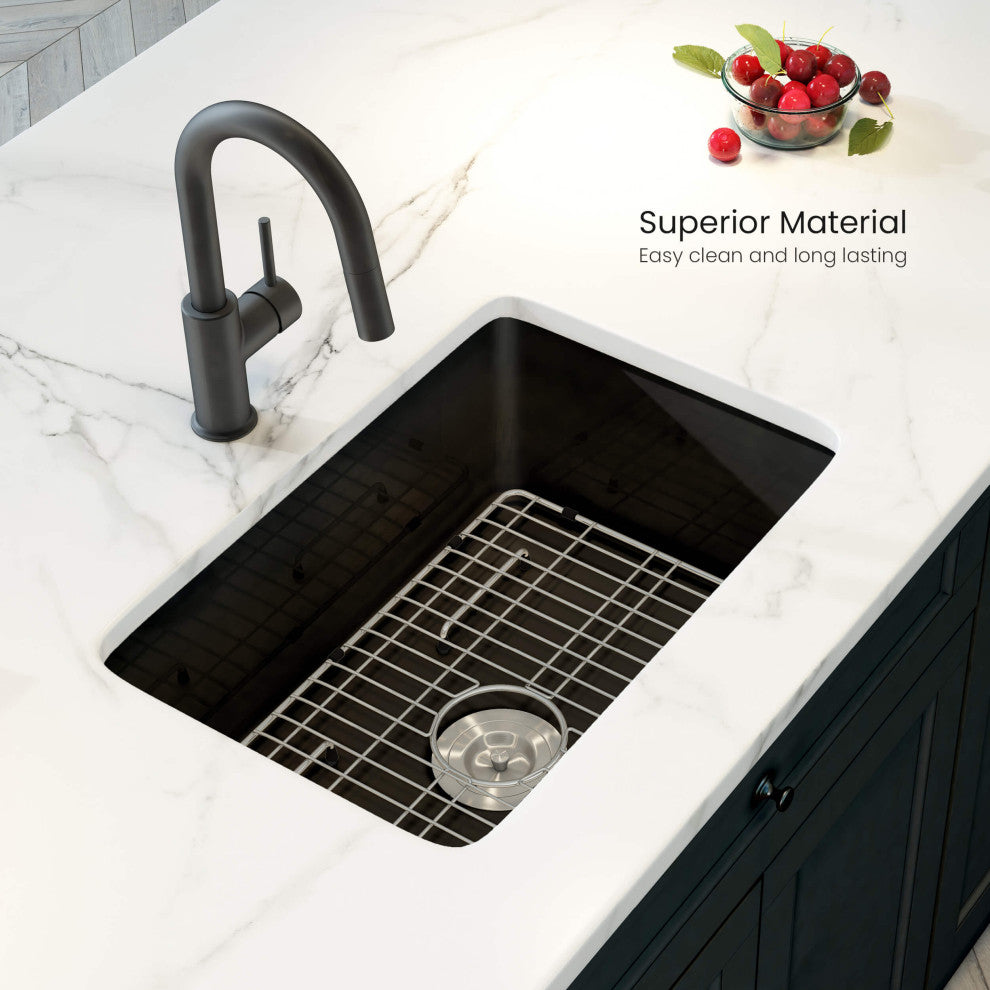 Pure 27" Fireclay Kitchen Undermount Single Bowl Sink, Matte Black