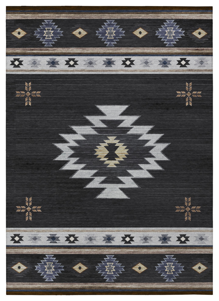 Indoor/Outdoor Phoenix PH4 Black Machine Washable 9' x 12' Rug