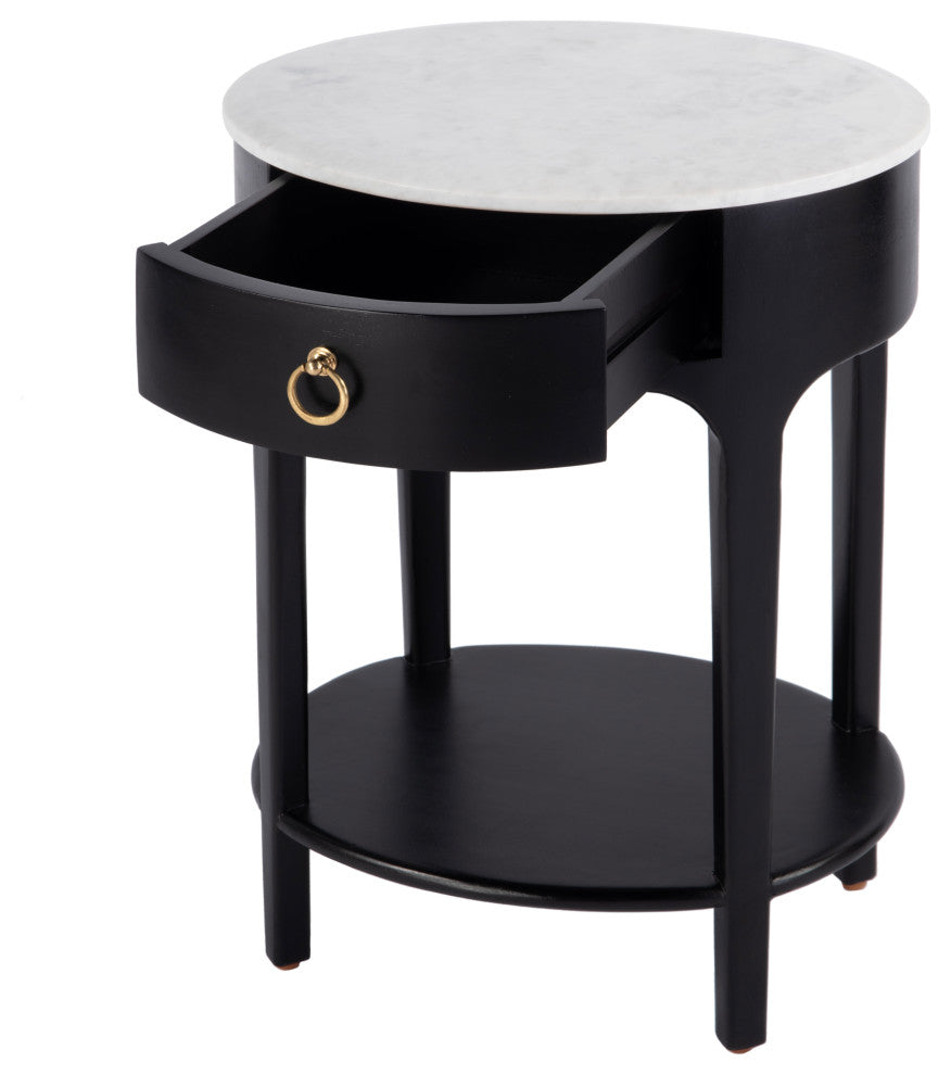Ellen 18.25" W Oval Marble, Wood 1 Drawer Nightstand