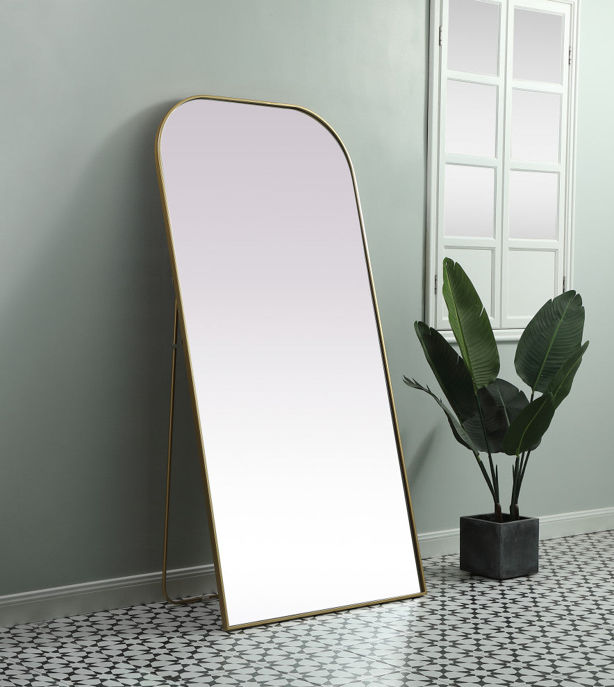 Metal Frame Arch Full Length Mirror 35X72 Inch, Brass