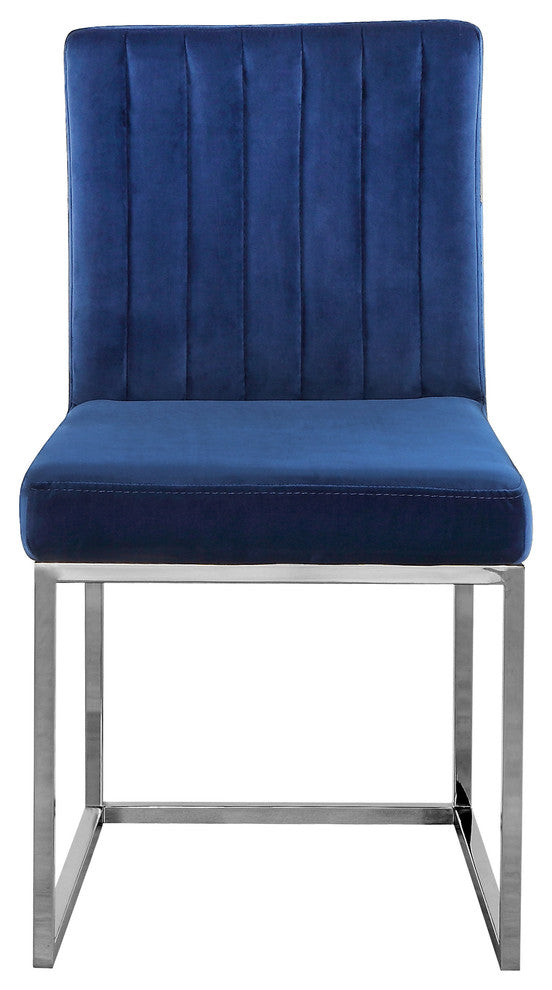Giselle Velvet Dining Chairs, Set of 2, Navy, Chrome Base