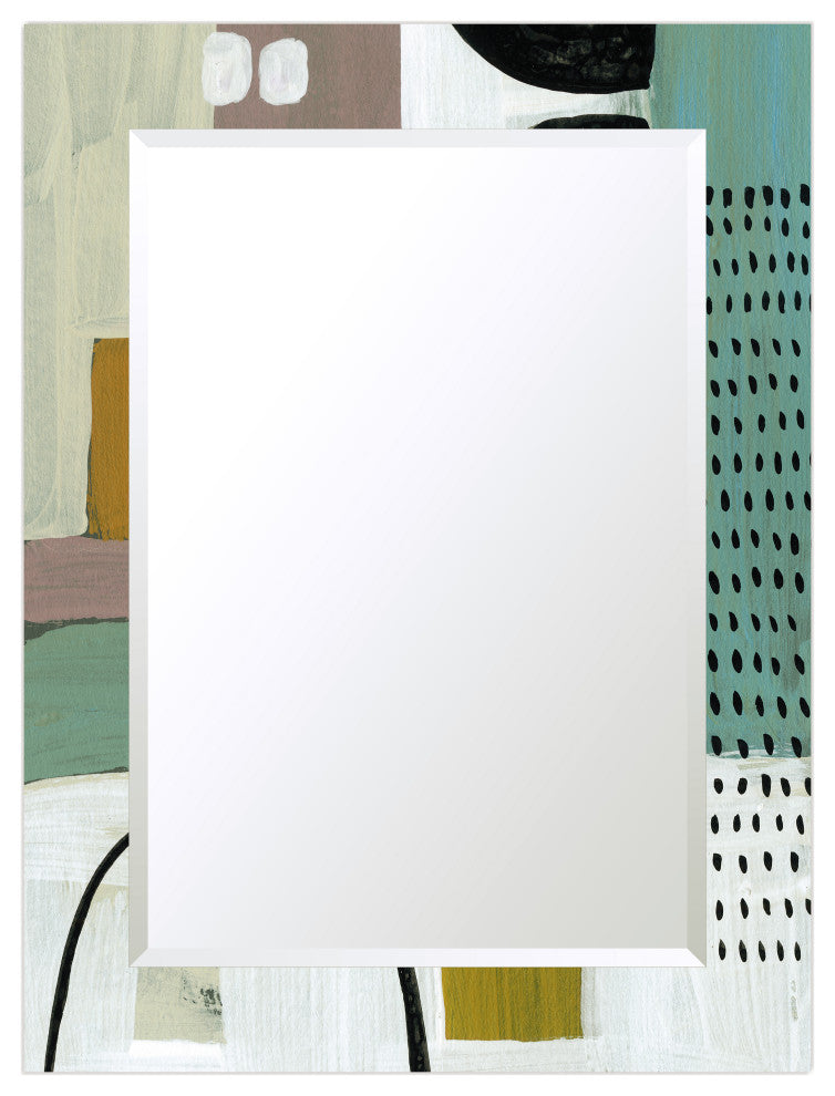 "Introductions" Beveled Mirror on Printed Abstarct Tempered Art Glass, 40x30"