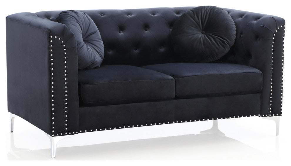 Pompano Velvet Button Tufted Loveseat, Black