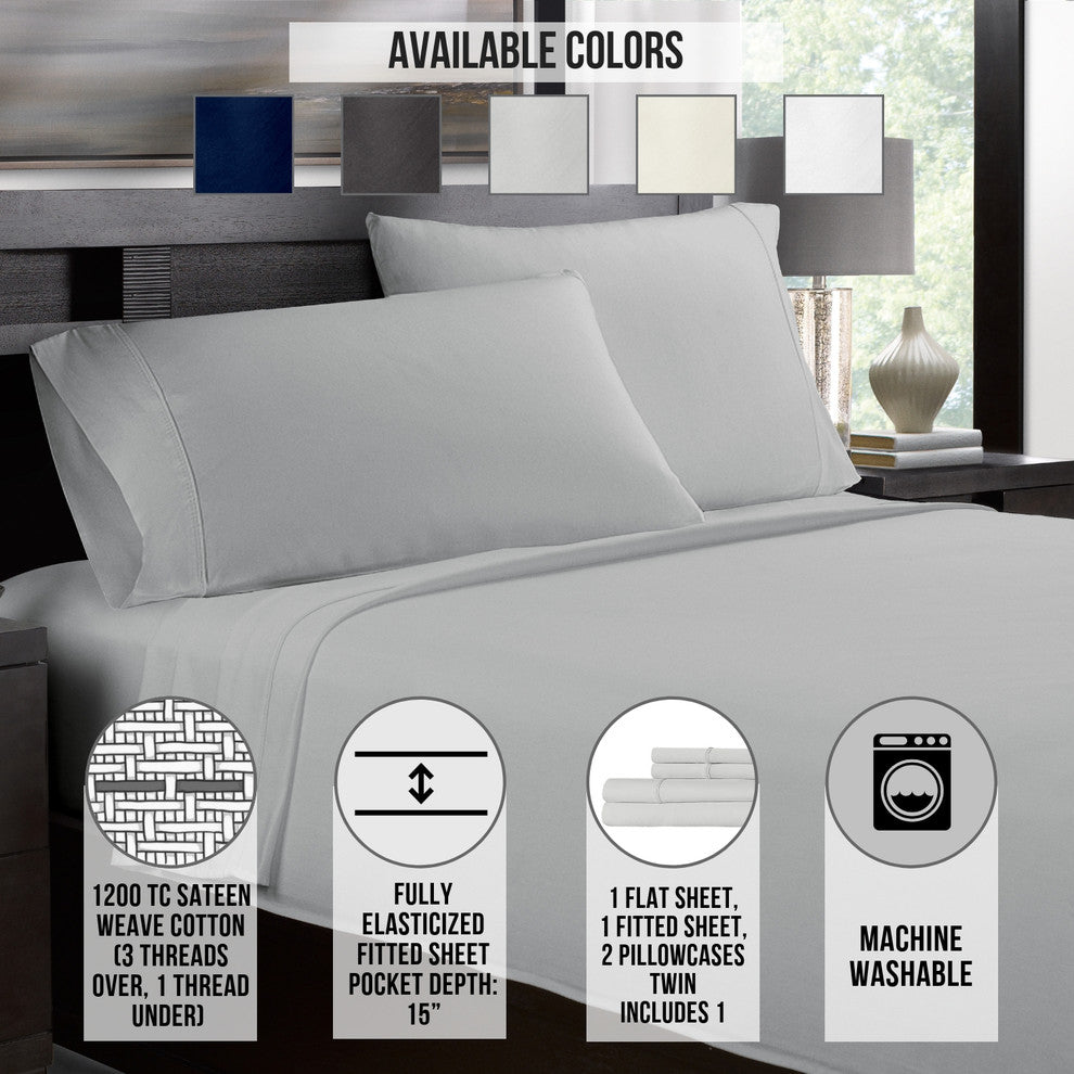 100% Cotton Sateen 1200TC 4-Piece Sheet Set