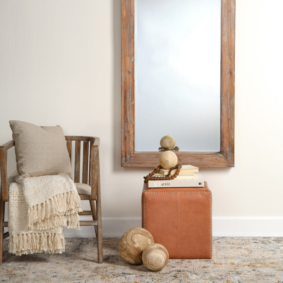 Buff Leather Ottoman, Small