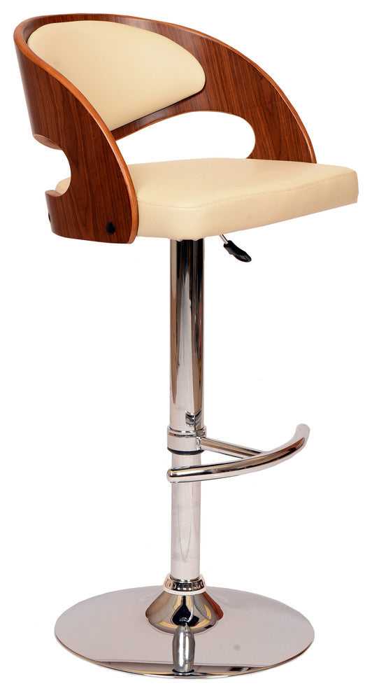 Pedro Swivel Barstool, Cream PU/Walnut Veneer and Chrome Base