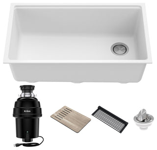 Bellucci Workstation 33" Undermount Granite Kitchen Sink, Garbage Disposal