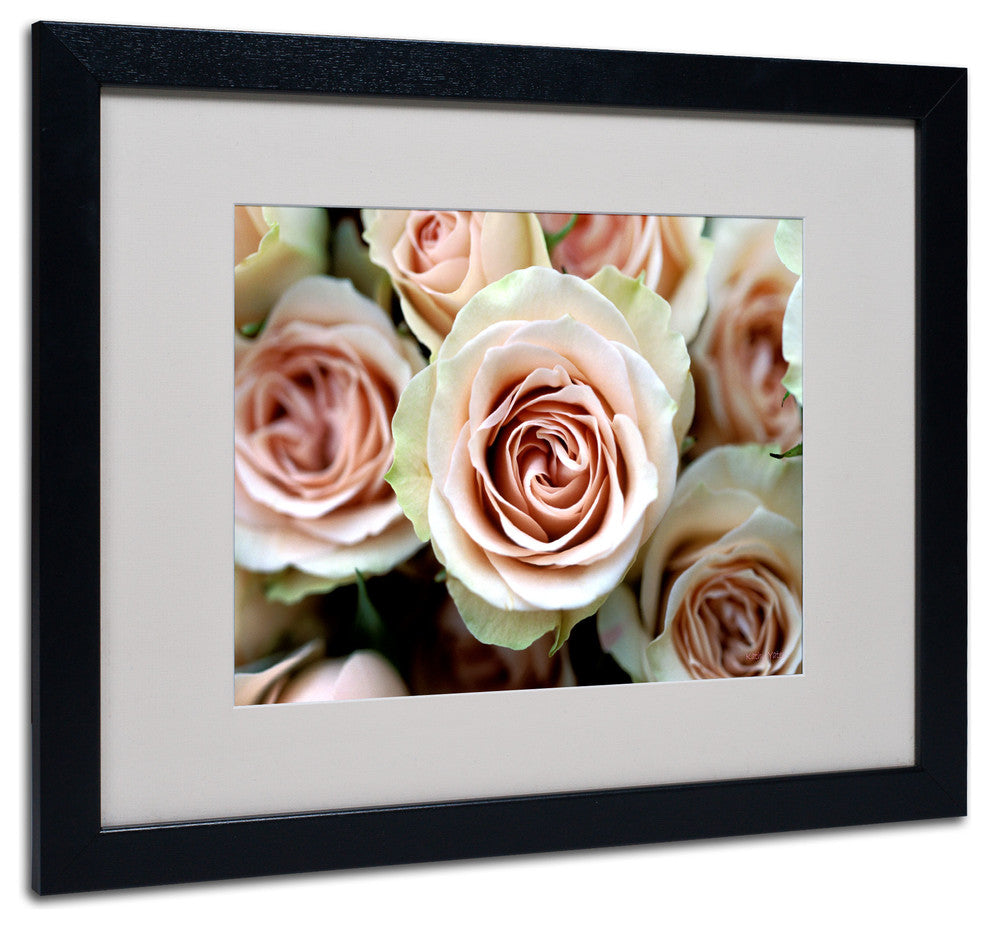 'Pale Pink Roses' Matted Framed Canvas Art by Kathy Yates