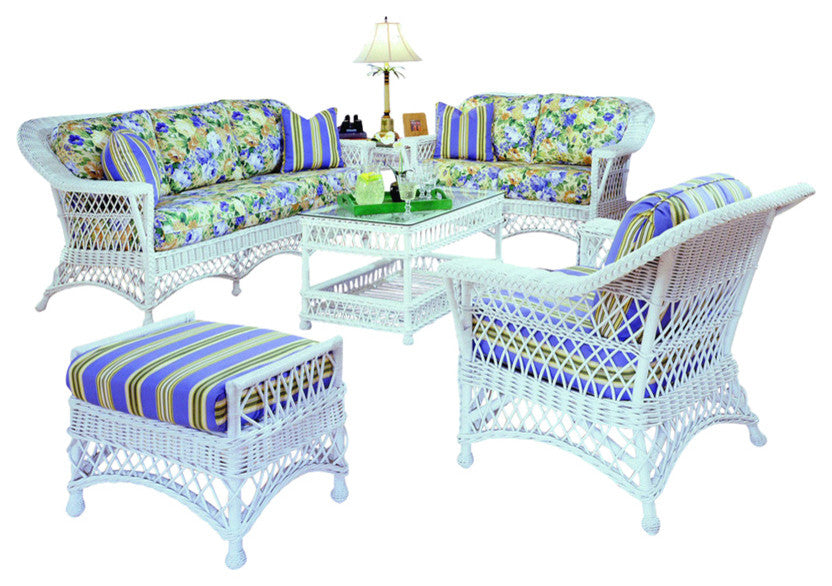 Bar Harbor 6-Piece Living Room Furniture Set, White, Beach-Lily Fabric