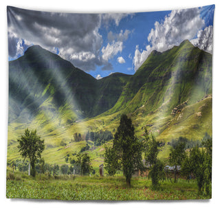 Lesotho Mountains Panorama Landscape Wall Tapestry, 39"x32"