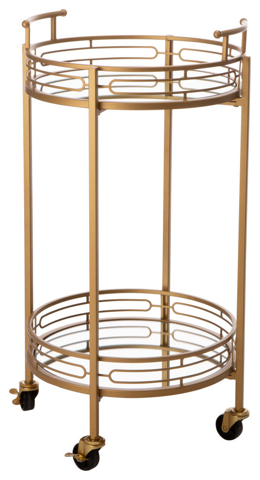 27.00"H Deluxe Metal Mirrored Bar Cart, Golden, Round