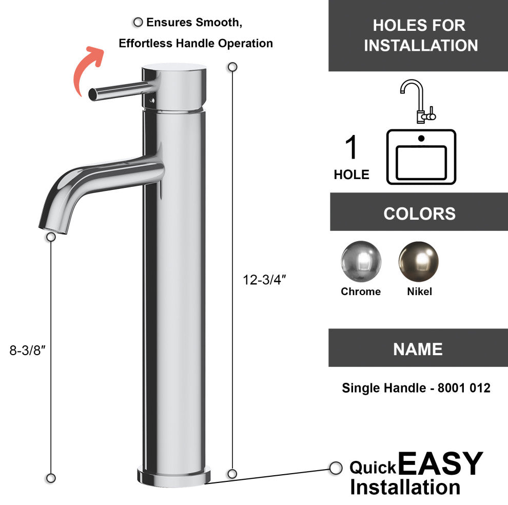 Dowell 8001/012 Series Single Handle Tall/Vessel Bathroom Faucet, Chrome