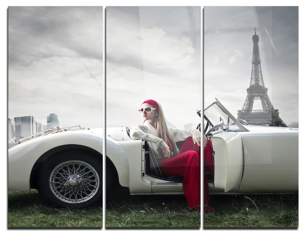 "Fashion Woman in Car" Car Metal Wall Art, 3 Panels, 36"x28"