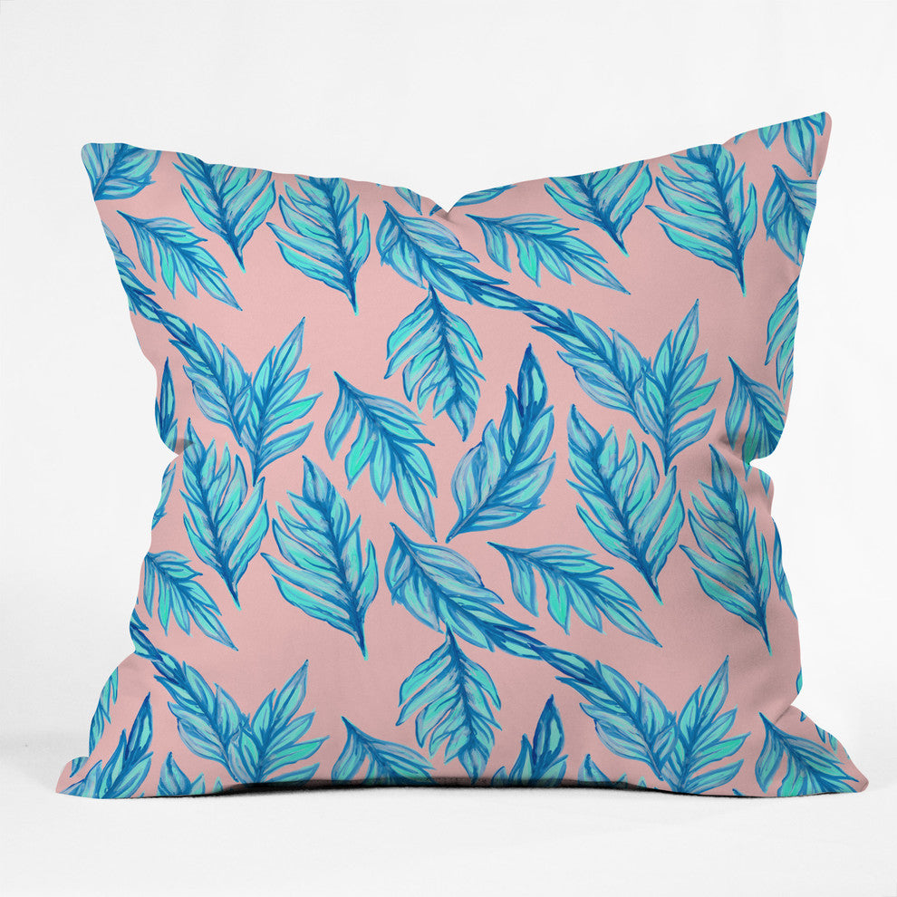 Lisa Argyropoulos Blue Leaves Pink Throw Pillow, 16"x16"