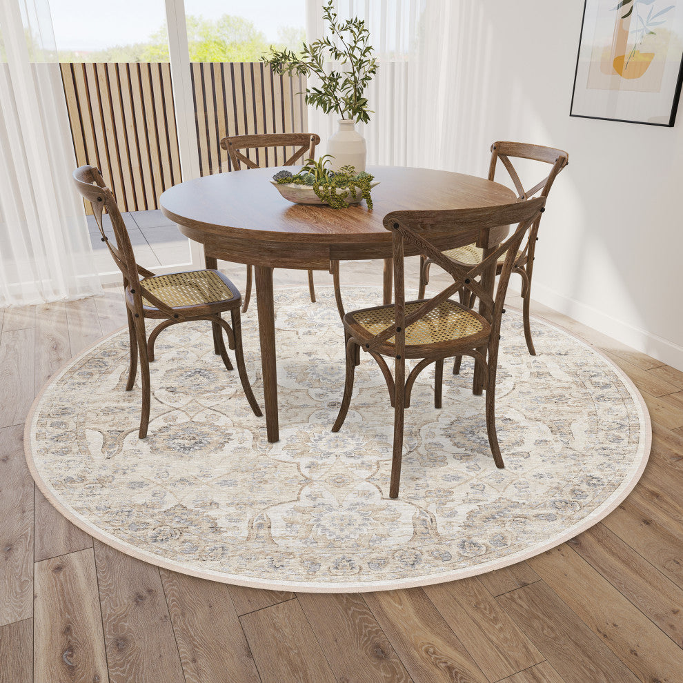 Indoor/Outdoor Marbella MB5 Ivory Machine Washable 10' x 10' Round Rug