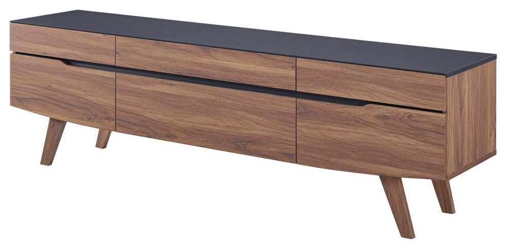 Modern Living Room Lounge Media TV Stand Table, Wood, Natural Walnut Gray Grey