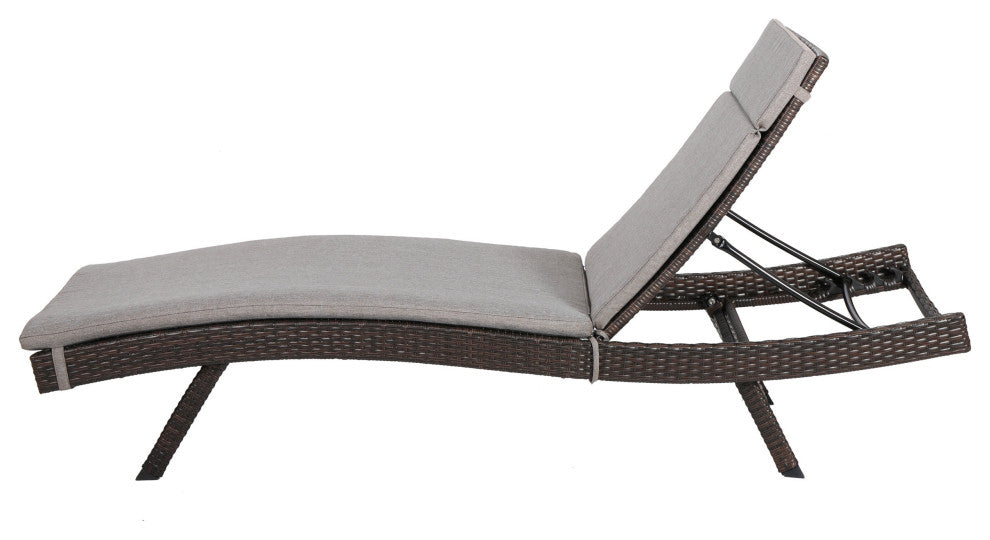 GDF Studio Lakeport Outdoor Wicker Chaise Lounge Chair With Cushion, Charcoal