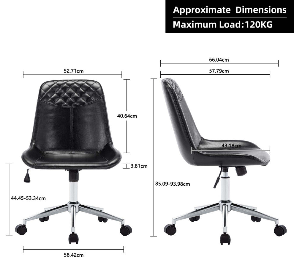 Faux Leather Black Base Swivel Desk Chair, Black